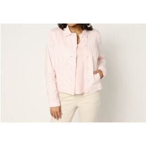 Belle Kim Gravel Size M Pink Quartz Stretch Denim Ruffle Jacket A679828 NWOT